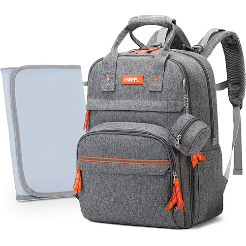 Homfu Diaper Bag Backpack with Changing Pad for Mommy Bags Grey Laptop Travel Backpacks Multifunction Dad Diaper Bag Waterproof Large Capacity Maternity Back Pack for Mom Boys Girls